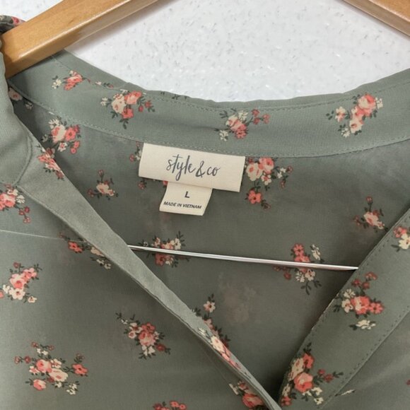 Sheer Cottagecore Floral Blouse with Lace Trim | Button-Down Long Sleeve Top | L - Picture 3 of 9